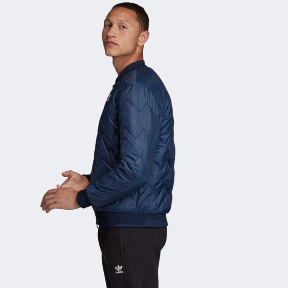 NWOT Adidas Unisex Navy Quilted Puffer Jacket with Logo Men Size S Women Size M - Picture 2 of 13